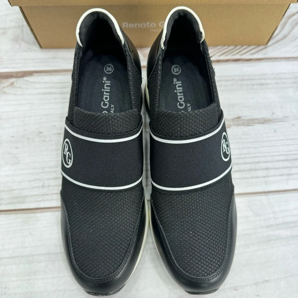 Renato Garini Italy Midnight Moon Black Wedge Slip On Sneakers Size 36/5.5 NEW